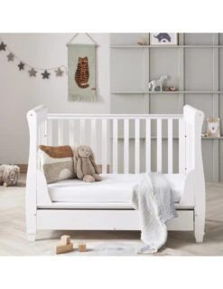 Babymore Eva Sleigh Drop Side Mini Cot Bed - White -Baby Supplies Store babymore eva sleigh drop side mini cot bed white 2