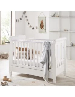 Babymore Eva Sleigh Drop Side Mini Cot Bed - White
