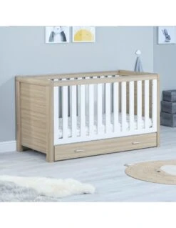 Babymore Luno Cot Bed With Drawer - Oak White