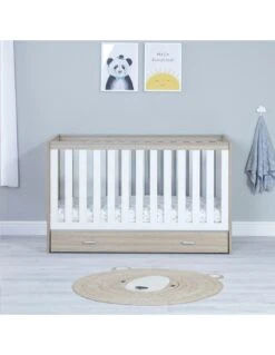 Babymore Veni Cot Bed With Drawer - Oak White