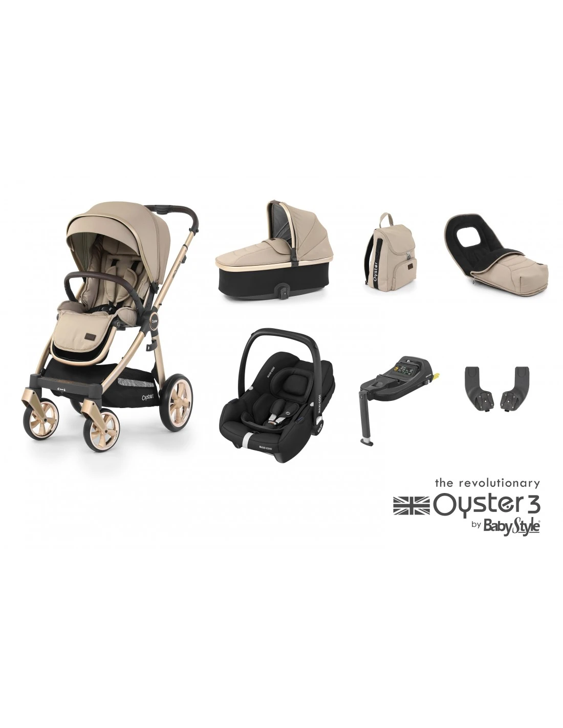 BabyStyle Oyster 3 Luxury 7 Piece Bundle With Maxi-Cosi CabrioFix ISize Car Seat - Champagne 3 BabyStyle Oyster 3 Luxury 7 Piece Bundle With Maxi-Cosi CabrioFix ISize Car Seat - Champagne