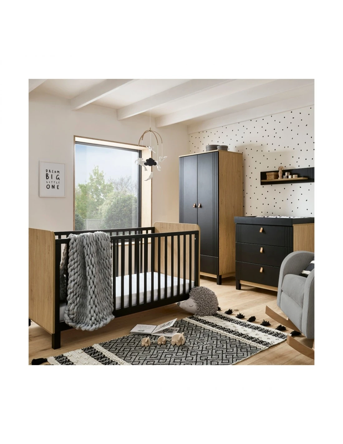 CuddleCo Rafi 3 Piece Furniture Set - Oak/Black 3 CuddleCo Rafi 3 Piece Furniture Set - Oak/Black