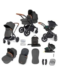 Ickle Bubba Stomp Luxe All In One Travel System Charcoal Grey/Black - Choose Your Handle Colour (includes IsoFix Base)