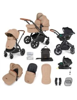 Ickle Bubba Stomp Luxe All In One Travel System Desert/Black - Choose Your Handle Colour (includes IsoFix Base)