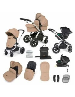 Ickle Bubba Stomp Luxe All In One Travel System Desert/Silver - Choose Your Handle Colour (includes IsoFix Base)