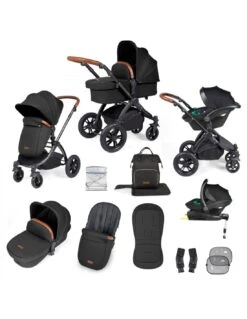 Ickle Bubba Stomp Luxe All In One Travel System Midnight/Black - Choose Your Handle Colour (includes IsoFix Base)