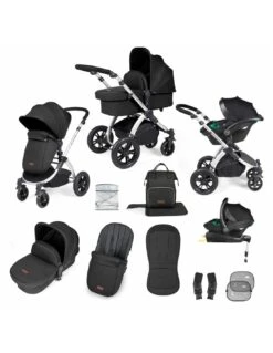 Ickle Bubba Stomp Luxe All In One Travel System Midnight/Silver - Choose Your Handle Colour (includes IsoFix Base)