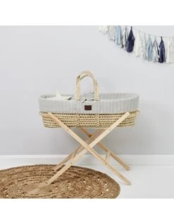 Little Green Sheep Natural Knitted Moses Basket & Stand - Dove