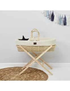 Little Green Sheep Natural Knitted Moses Basket & Stand - Linen