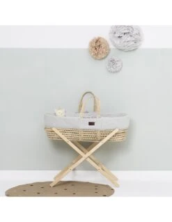Little Green Sheep Natural Quilted Moses Basket & Stand - Dove Rice